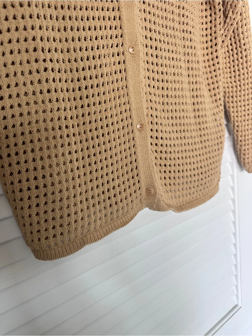 Madewell 100% Cotton Tan Crochet Stitch Open Knit Polo Cardigan Sweater Size S - Picture 8 of 16